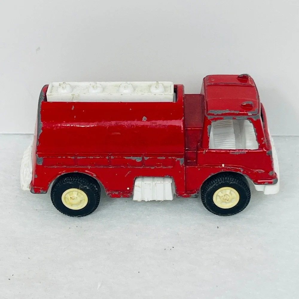 Vintage Red Diecast Fire Truck Pumper Toy White Trim 4 Inch Collectible